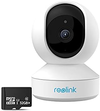 צרור REOLINK E1 עם כרטיס מיקרו SD 32 ג'יגה -בייט, מצלמת WiFi מקורה 3MP לאבטחת בית, מצלמת חיות מחמד/צג תינוקות