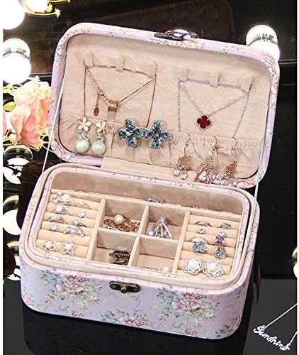 תיבת תכשיטים של Sunesa תיבת תכשיטים שכבה כפולה גדולה תיבת תכשיטים ניידים תכשיטי עור תכשיטים עגילי שרשרת עגילים