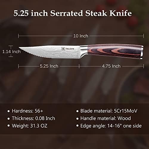 סכיני סטייק פאודין סט של 6, סכיני סטייק מטבח 5.25 אינץ