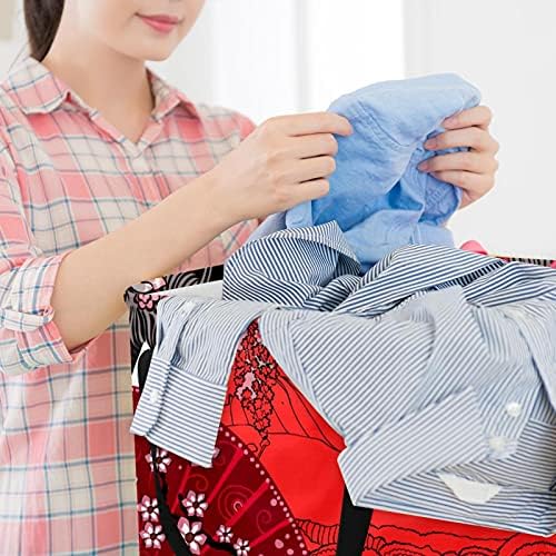 כביסת עם ידית, אישה יפני מתקפל גדול כותנה אחסון סל עבור בגדים