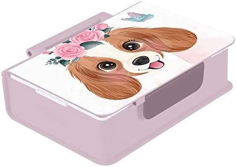 סוזיו חמוד כלב צ'ארלס עם פרח פרחים זר פרחים בנטו קופסא קופסא קופסת אוכל עם 3 תאים למבוגרים ובני נוער