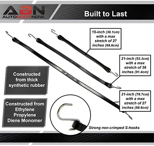 ABN EPDM מגוונים מגוונים עם ווים, 9PK - ערכת כבל גומי כבדה כבדה, רצועות ברז
