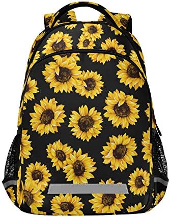 Alaza Sunflower פרח פרחים הדפס ארנק תרמיל שחור לנשים גברים מחשב נייד מותאם אישית תיק בית ספר טבליות