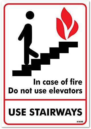 במקרה של אש אל תשתמשו במעליות שלט, מדבקת ויניל גדולה בגודל 10X7 אינץ