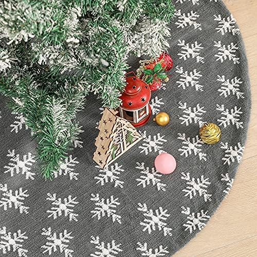 חצאיות עץ חג המולד של Huijie - 48 אינץ 'ג'קארד פתית שלג אפורה מחצלת עץ קטיפה, עץ חג המולד סינר
