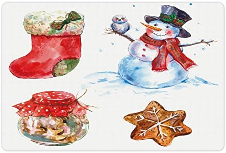 אמבסון חג המולד לחיות מחמד מחצלת עבור מזון ומים, צבעי מים חג המולד שלג עם ינשוף גרב עוגיות זנגביל, מלבן החלקה