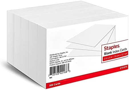סיכות 233593 כרטיסי אינדקס לבנים ריקים בגודל 3 אינץ 'על 5 אינץ' 500 / חבילה