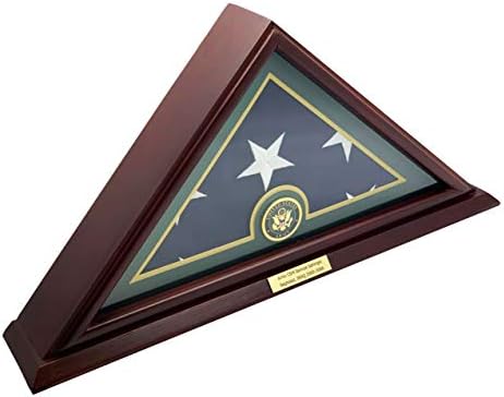 DECOMIL - 5X9 תיק תצוגת דגל קבורה ותיק אמריקני, עץ מלא, גימור דובדבן, בסיס קטן, עם צלחת שם מותאמת אישית