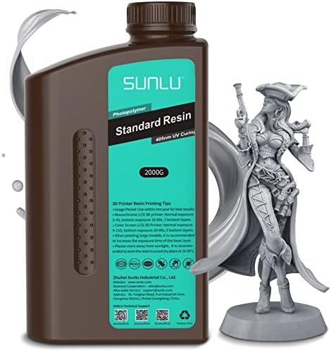 SUNLU 3D מדפסת שרף 2 קג אפור וסאנלו 3D מדפסת שרף 2 קג שחור, 2000 גרם פוטופולימר סטנדרטי 405 ננומטר שרף ריפוי