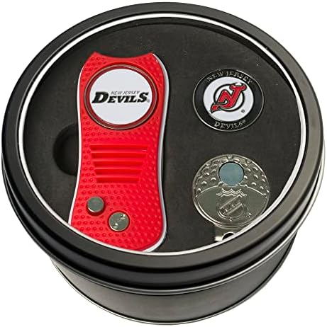 צוות גולף NHL New Jersey Devils סט מתנה לפח עם כלי דיווט נשלף, קליפ כובע וסמן כדורים סט מתנה מתג