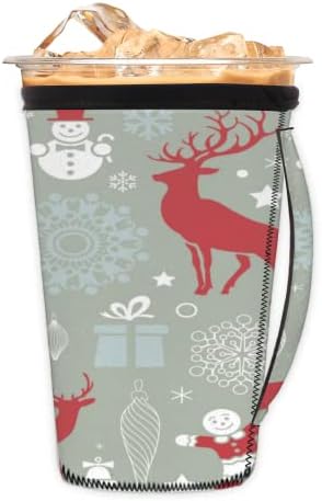 חג המולד איילים חג המולד 17 שרוול קפה קר לשימוש חוזר עם שרוול כוס ניאופרן ידית לסודה, לאטה, תה, משקאות, בירה