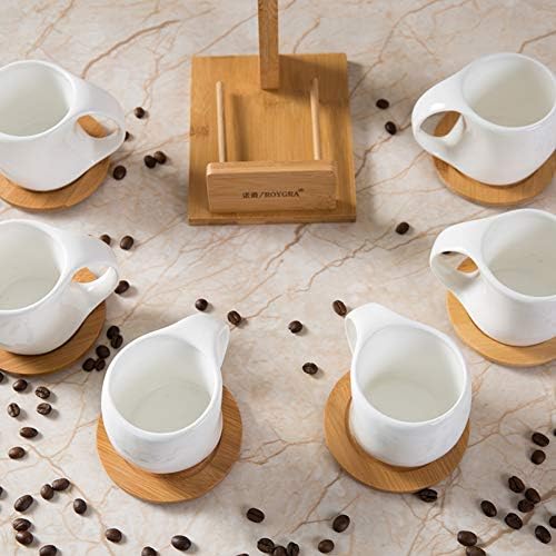 6 קפה כוסות עם תחתיות וספל עץ, מטבח דוכן תצוגת מים מתלה כוס עבור השיש שולחן מחזיק -