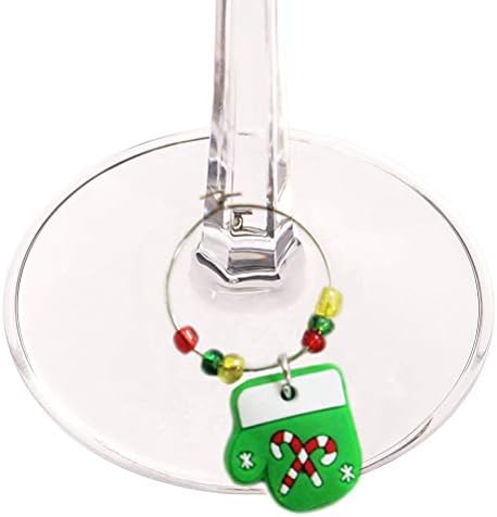 18 יחידות חג המולד נושאים קסמי זכוכית יין גביע טבעות עם חוט חישוקי לשתות סמני ספקי צד לקישוט