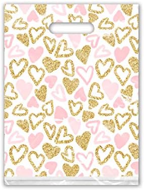 9x12 Pink & Gold Hearts מעצב קמעונאות בוטיק שקיות עם תיקים של קניות מודפסות פרימיום