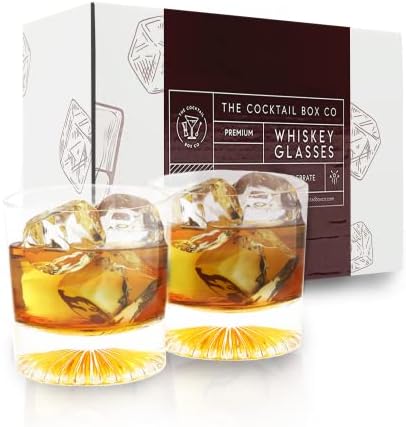 כוסות קוקטייל וויסקי פרימיום-סט של 2-זכוכית מיושנת כפולה-זכוכית בורבון, כוסות קריסטל, כוסות סקוטש