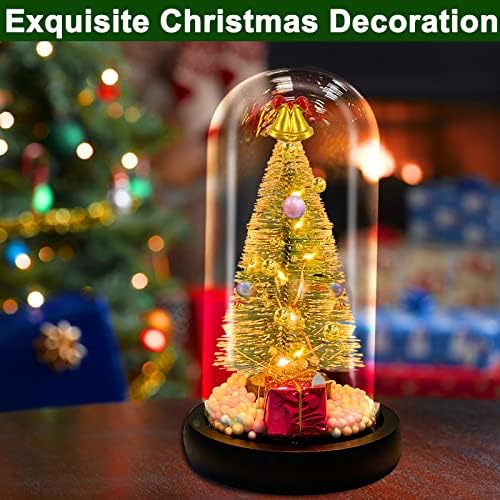 Turnmeon LED עץ חג המולד בכיפת זכוכית עם פעמוני מתנה, מברשת בקבוקים מושלגת קישוטי עץ חג המולד לקישוטים לבית שולחן