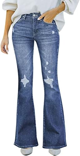 קימלוג נשים אמצע מותן ג'ינס תחתון ג'ינס הדפס פרחוני מתלקח מכנסי ג'ינס רחבים מכנסי ג'ינס קלאסיים
