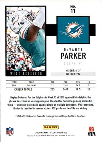 ציון 2020 11 Devante Parker Miami Dolphins NFL כרטיס כדורגל NM-MT