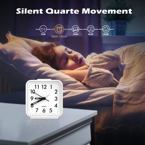 שעון מעורר אנלוגי של JXTZ, שעוני ליד מיטה מופעל על סוללות, שעון נסיעה שקט לא מתקתק עם אור לילה,