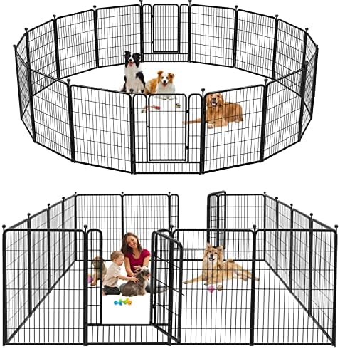 Jhsomdr כלב משחק משחק מתקפל 16 לוחות עט כלב 40 מארז מחמד גובה גדר כלבים חיצוני עם דלת הניתנת לנעילה לכלבים