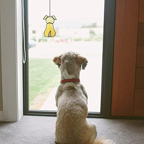 מתנות זיכרון לכלבים לחיות מחמד, תליית חלון ויטראז 'לעיצוב המשתזפת', מתנות כלב צהוב לחובבי כלבים,
