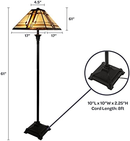 מנורה רצפה בסגנון טיפאני בסגנון טיפאני - עיצוב משימה עיצוב אמנות חדר חדר חדר טלט עם 2 נורות LED -