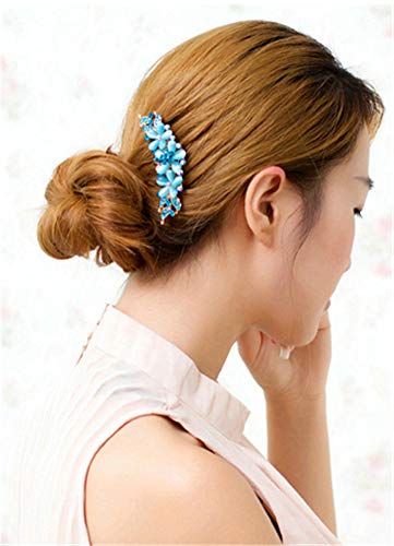 אנווי-נאו נשים בנות אבני חן פרח שיער קומבס סיכות שיער אביזרי כחול