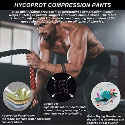 מכנסי דחיסה לגברים Hycoprot אתלטי צמודים, תחתית שכבת בסיס חותלות עבור פועל כדורסל יוגה ספורט אימון