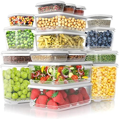 מכולות אחסון מזון הניתנות לגיבוב 34 חלקים עם מכסים, מיכלי מזון לשימוש חוזר להכנת ארוחות מפלסטיק,