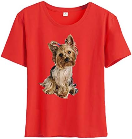 קיץ נשים קצר שרוול חולצת טי חולצות חמוד כלב הדפסת עגול צוואר טיז בתוספת גודל טרנדי מקרית חולצות חג חולצה