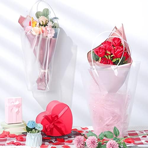10 קופסאות זר לפרחים שקית זר שקופה עם ידית הווה שקוף אריזת חנות פרחים סידורי פרחים אספקת מסיבת גלישת טובה