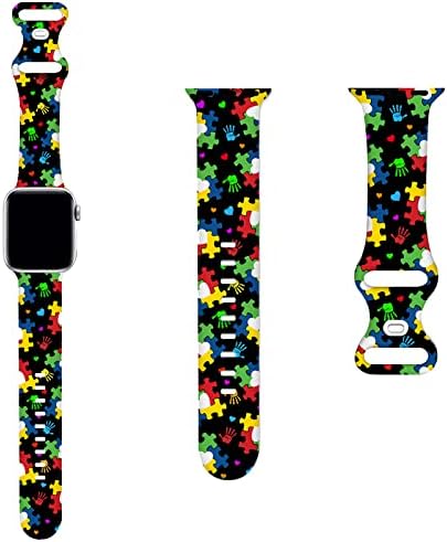מודעות לאוטיזם פס שעון חכם תואם ל- Apple Watch 38 ממ 40 ממ 42 ממ 44 ממ החלפת רצועת סיליקון רכה לסדרת IWatch