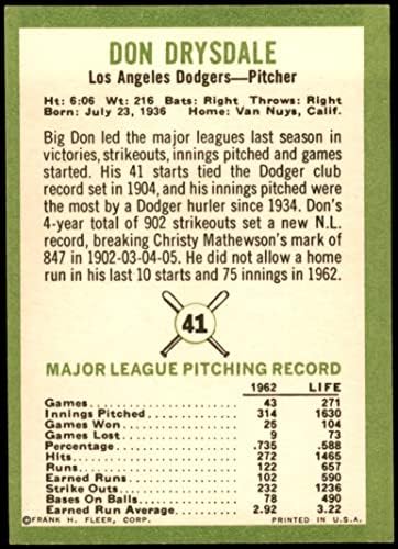1963 Fleer 41 Don Drysdale Dodgers מעולים