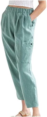מכנסי פשתן כותנה של נשים קיץ מותניים נמתחים גבוהים רגל רחבה רופפת מכנסיים רגילים במצוקה במצוקה מכנסי