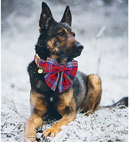 TJLSS צווארון כלבי כותנה לחג המולד עם צווארון גור אדום וכחול משובץ בצווארון משובץ לכחול עבור כלב בינוני