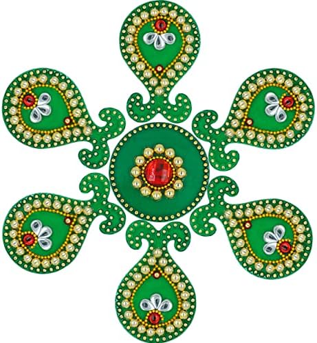 בצבע ירוק אקרילי בצבע ירוק Matka Rangoli/Diwali/שנה חדשה/בית דקורטיבי דיוואלי רנגולי סט אבני תכשיט