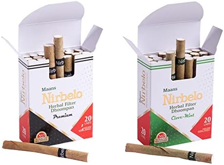 סיגריות צמחי מרפא נירבלו פרמיום + טעם מנטה של ​​ציפורן טבק חינם וניקוטין בחינם - 40 סיגריות