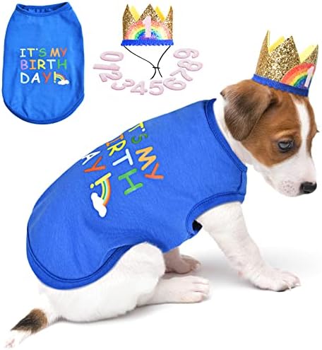 כובע יום הולדת לכלב חולצה יום הולדת כלב וכובע סט כלב ציוד מסיבת יום הולדת ציוד בגדי חיות מחמד בקיץ חולצות