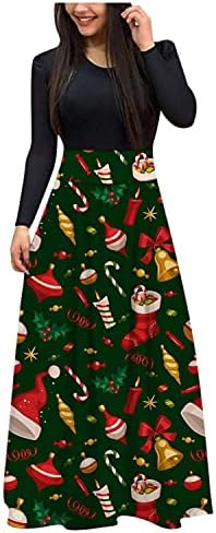 נשים מקסי ארוך שמלת חג המולד אלגנטי שמלה קיצית ארוך שרוול צוואר אונליין נדנדה ערב מסיבת שמלות מקרית