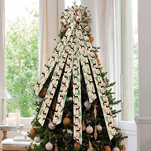 עץ חג המולד למעלה קישוט תליון גדול קשת עץ חג המולד תליון בד סרט מסיבת דגלי 3 * 5 חיצוני