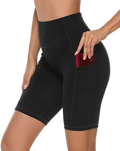 סטל נשים של 8 / 5 גבוהה מותן מכנסיים אופנוענים יוגה מכנסיים קצרים עם כיסים בטן בקרת אימון מכנסיים קצרים