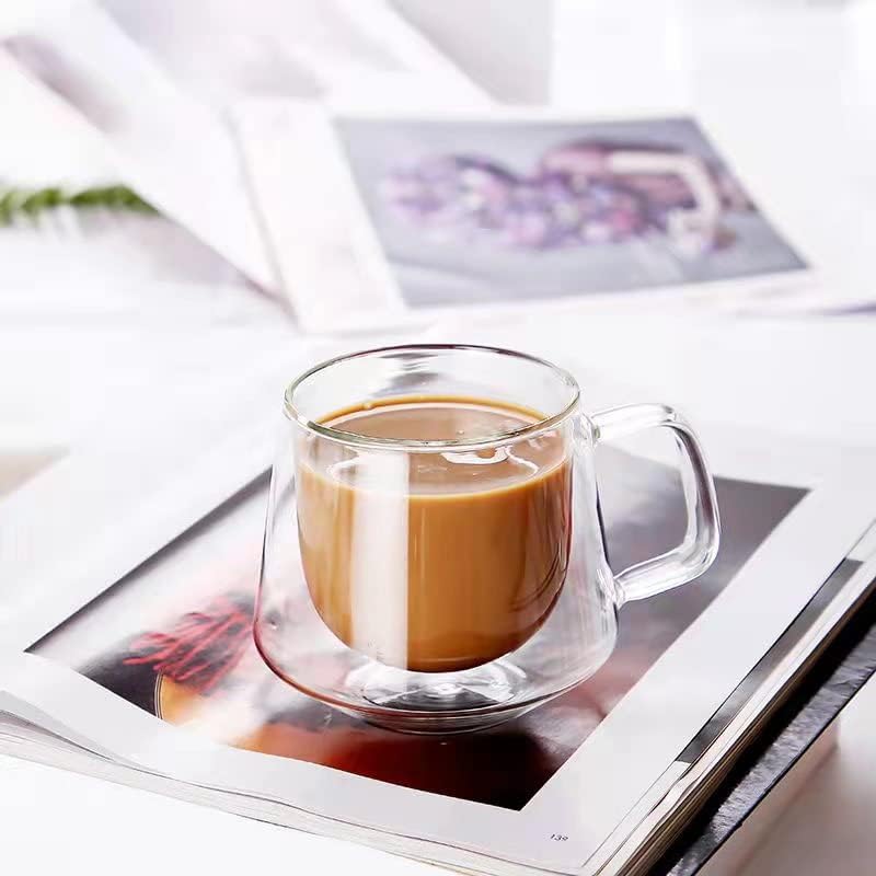Hovico ספלי קפה כפול קיר כפול, 2 חבילה 8.5 גרם-בידית זכוכית ברורה כוסות קפה, מושלמות לקפוצ'ינו,