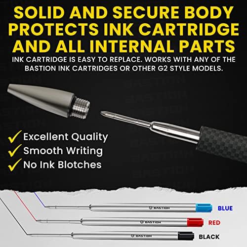 Bastion Parbon Fiber Bold Action Pen עם מארז מתנה - ליבת נירוסטה יוקרתית מתכת נשלפת - דיו ניתנת למילוי EDC משרדי