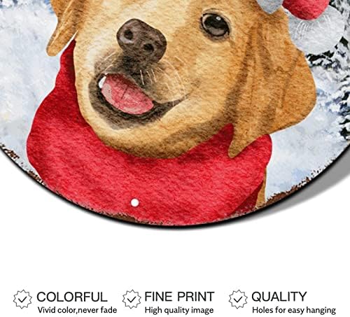 מתכת שלט חג מולד שמח כלב חיות מחמד חמוד חורף סצינה מושלגת עגולה שלט פח מתכת חיצונית קישוטים לקישוטים
