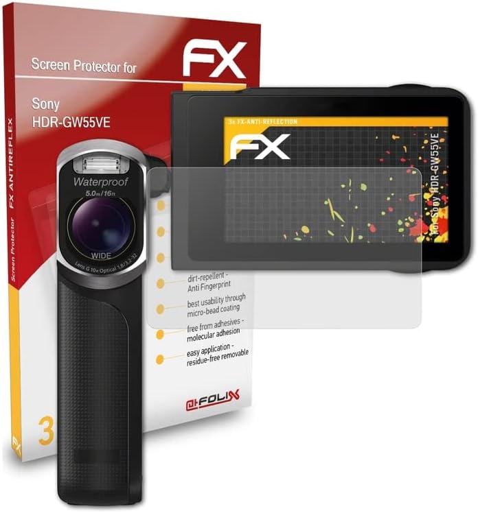 מגן מסך Atfolix התואם לסרט הגנת המסך של Sony HDR-GW55VE, סרט מגן FX אנטי-רפלקטיבי וסופג זעזועים