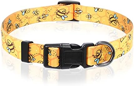 Jkeemi דפוסים מודפסים צווארון כלבים - צווארון כלבים מתכוונן דבורה צהובה לכלבי גור בינוניים קטנים