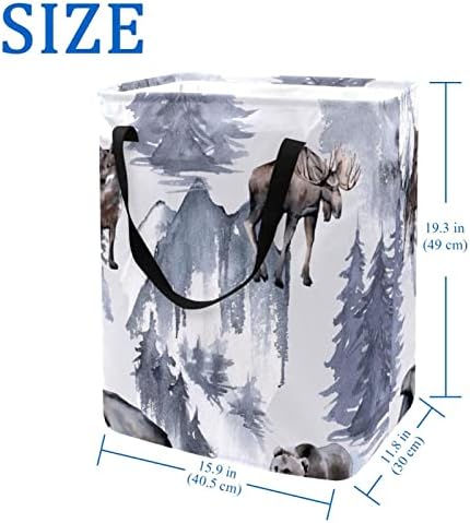 איילים נשר דוב זאב בחורף הדפסת יער סל כביסה מתקפל, 60 ליטר סלי כביסה עמידים למים סל כביסה צעצועי בגדים