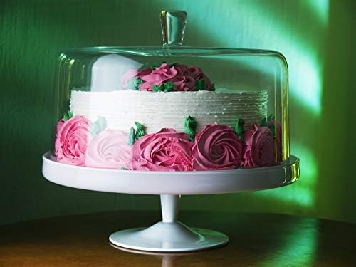 ברסקי - זכוכית איכותית-סט 2 יחידות גדול-זכוכית רגל-דוכן עוגת אופל עם כיפת עוגה שקופה גדולה - קוטר 12.4 -