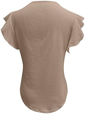 Fragarn Womens צמרות קיץ פרוע שרוול קצר V צוואר חולצות טריקו נוחות מזדמנת כושר רופף בכושר אלגנטי צבעוני טוניקה