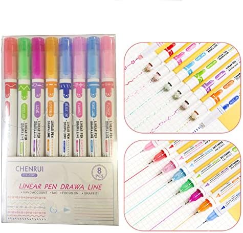 מאטינג 8 יחידות עקומת סימון עט סט, כשרון עטים שהופכים עיצובים 8 צבעים קווים דקים & מגבר; 7 שונה